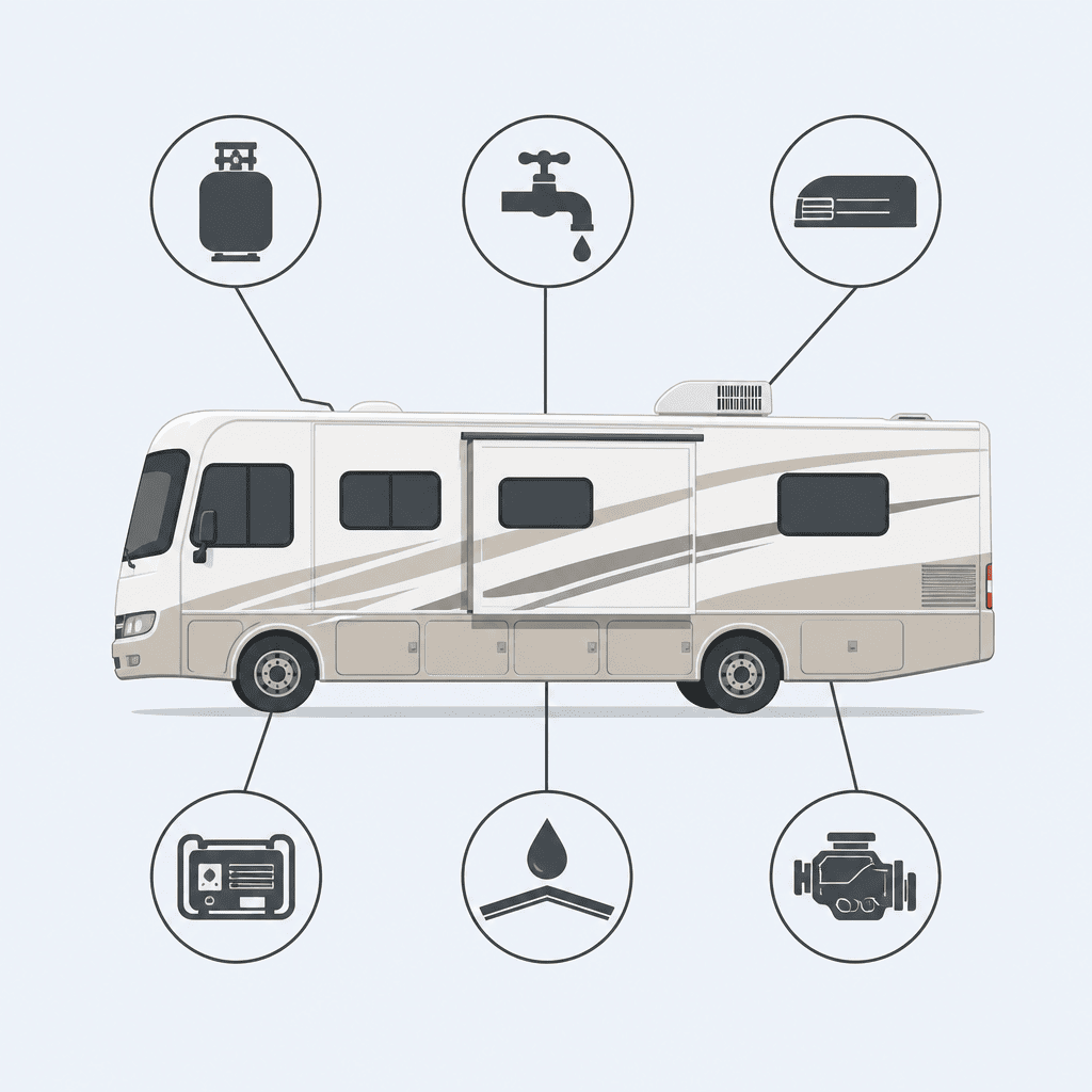 Motorhome inspected across chassis and house systems